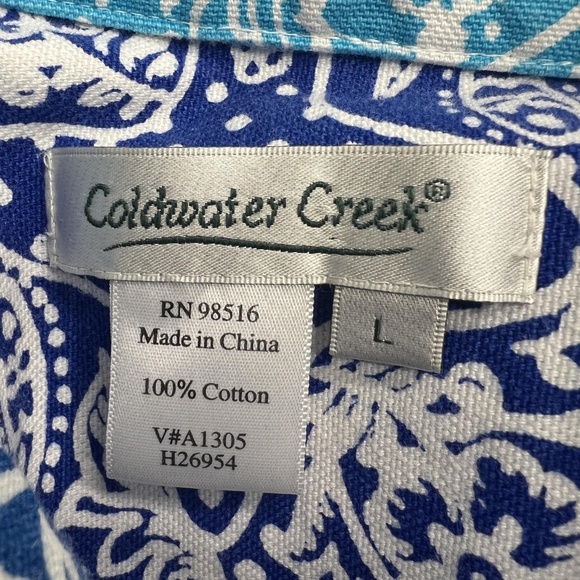 Coldwater Creek Shacket Jacket L Blue Teal Bandana Paisley Button Front Cotton - Picture 8 of 10